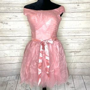 Oasap Off Shoulder Slash Neck Pink Party Dress